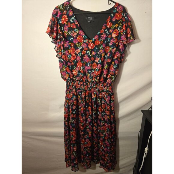 MSK Dresses & Skirts - MSK Womens Plus Size 2X Bright Floral‎ Vneck Cottagecore Maxi Dress Romantic